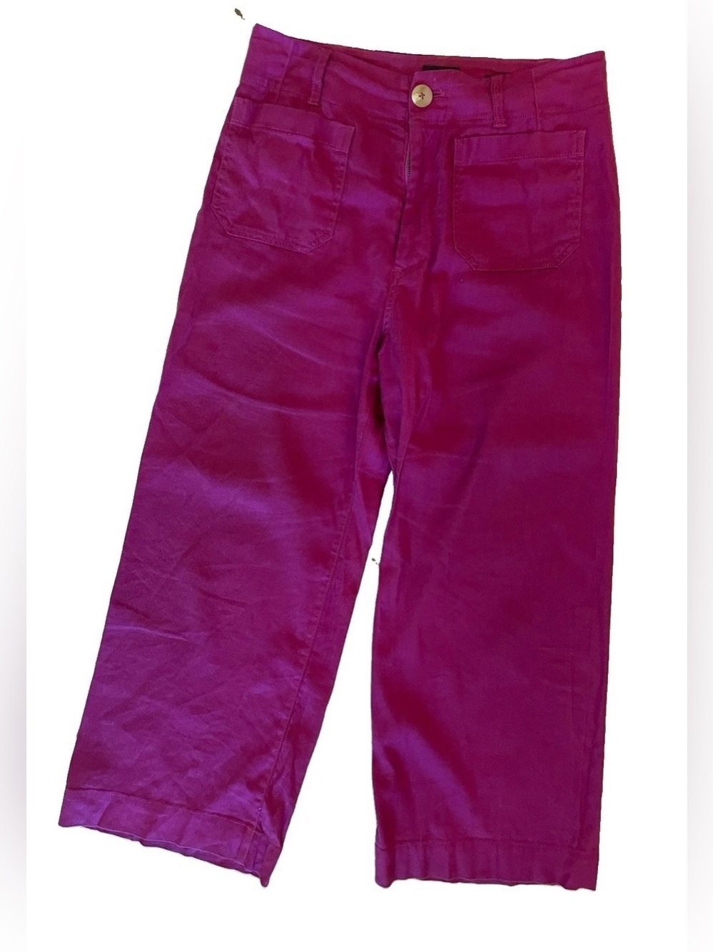Anthropologie Maeve Cropped Wide-Leg Linen Pants in Magenta